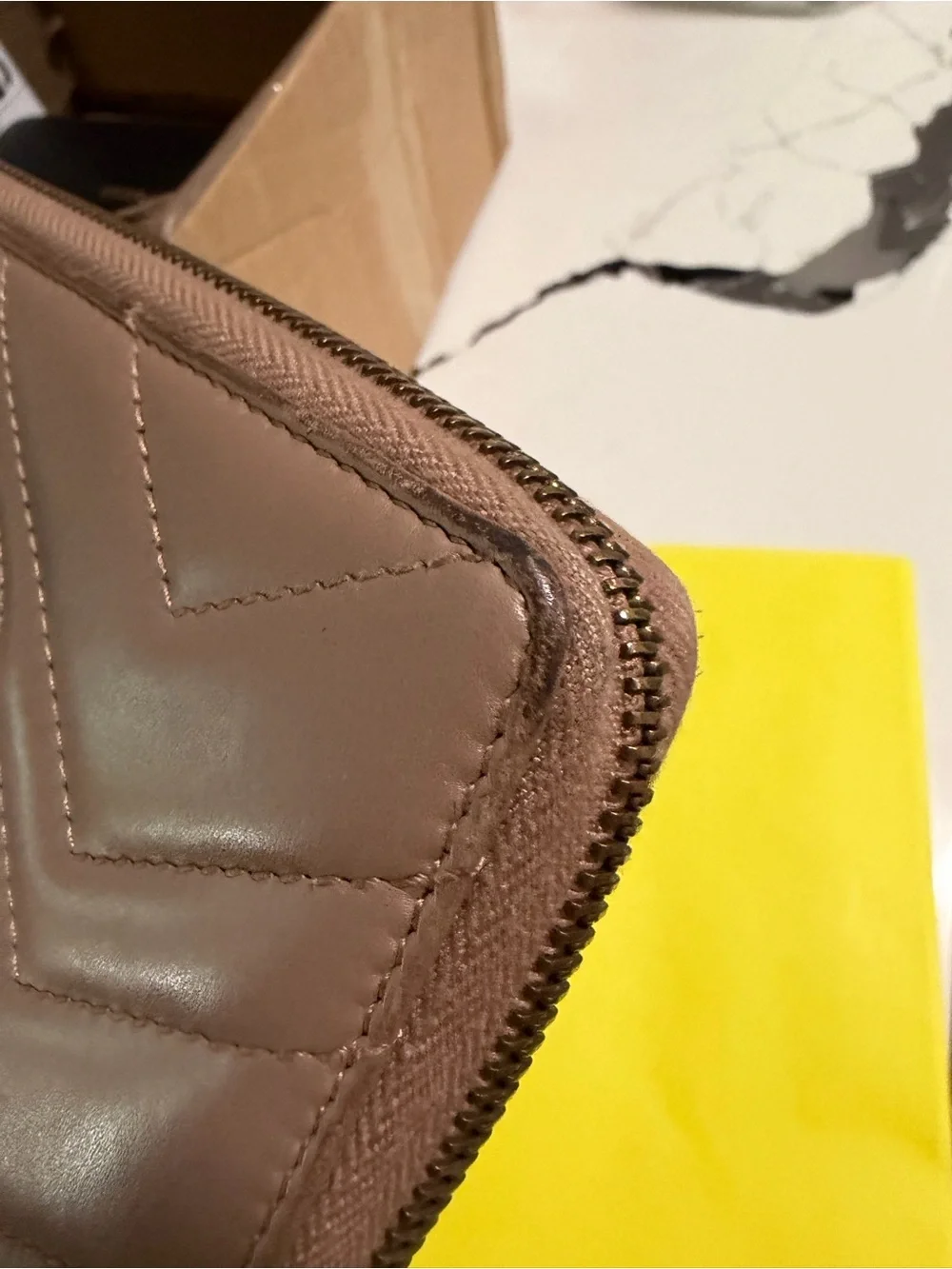 Gucci Taupe Chevron Quilted Continental Wallet with Gold GG